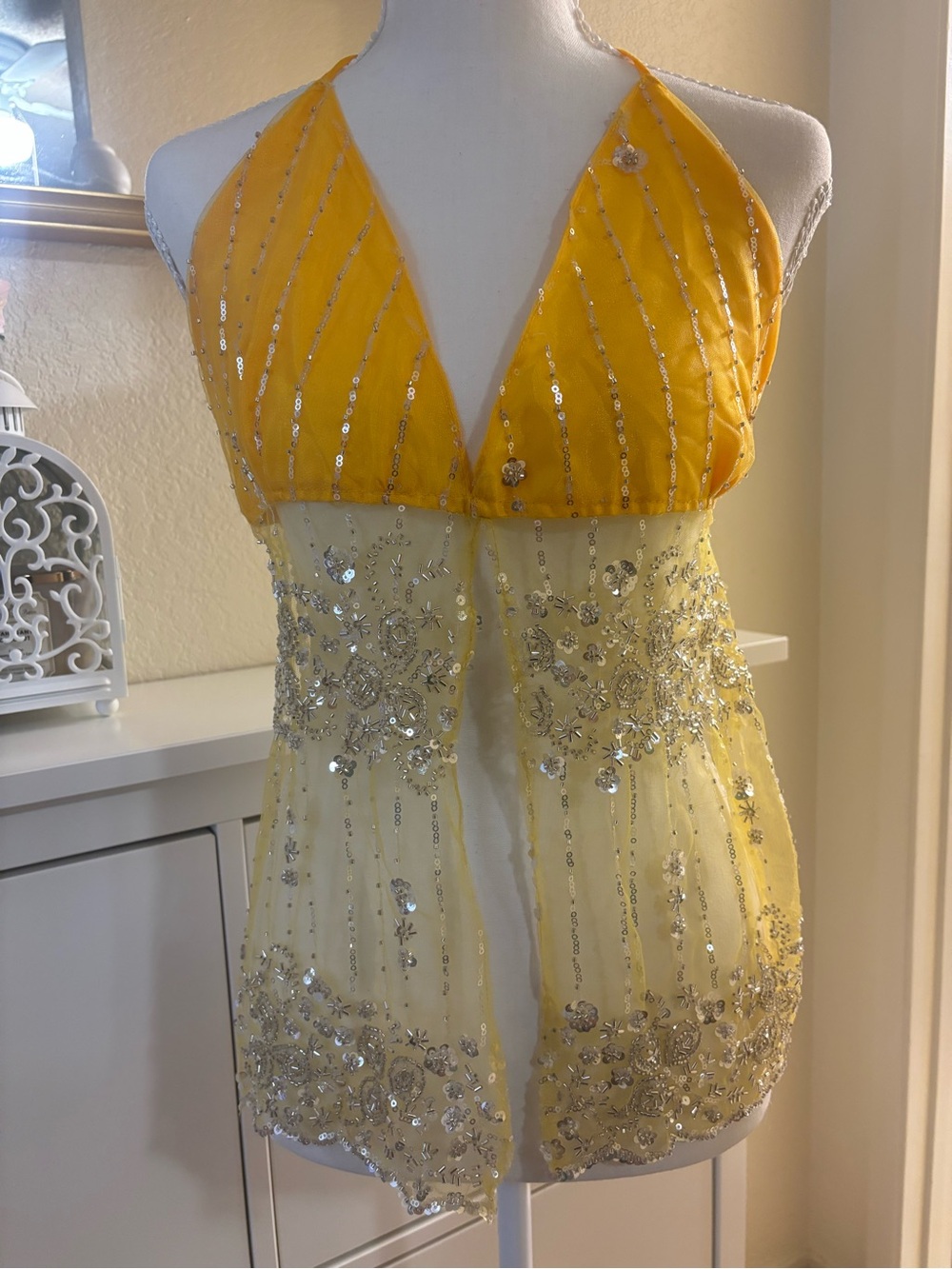Fully Beaded Handmade Halter Top with Tie Back